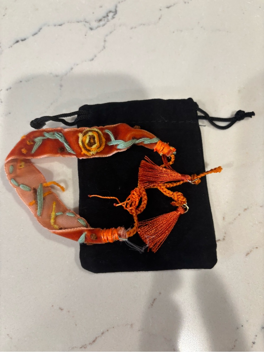 Free People Orange Embroidered Tassel Bracelet NWOT